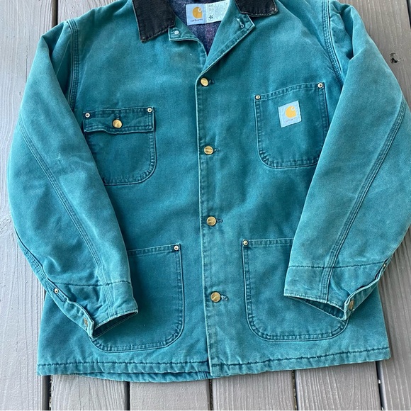 Vtg 90s Carhartt CB1043 Detroit Jacket Chore Coat Blanket Lined Distressed M - Picture 3 of 16